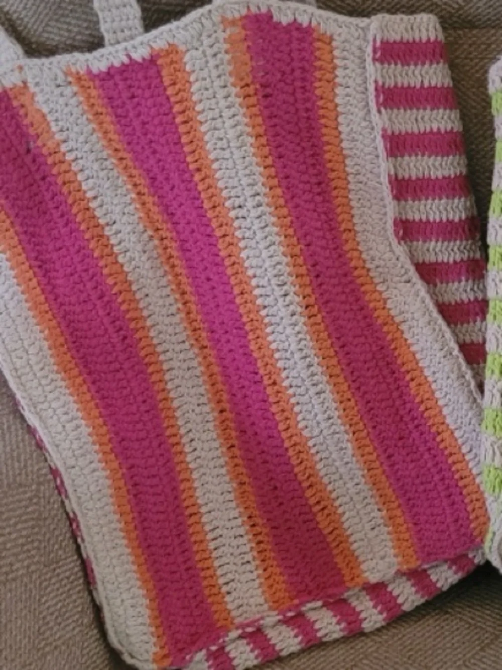 Freestyle Striped Crochet Tote Bag - Pink, Orange & Neutral Trim